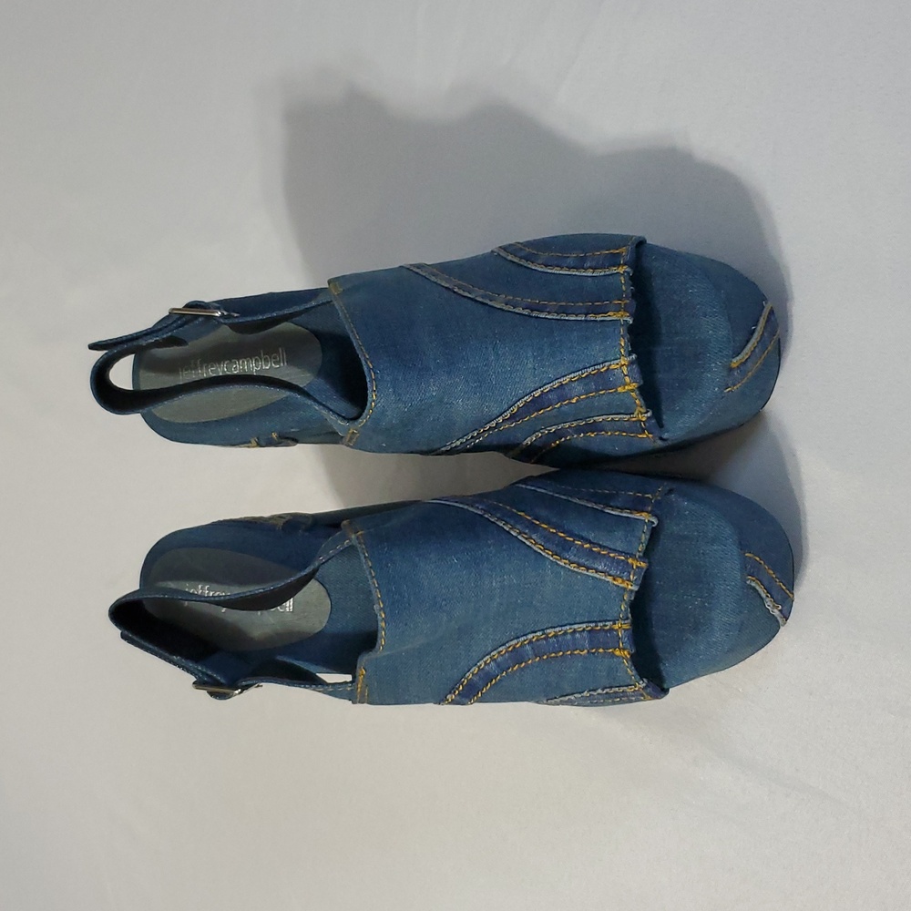 Jeffrey Campbell NWOT Blue Denim Jeans Platform Disco Heels Size 9.5 - Picture 2 of 13